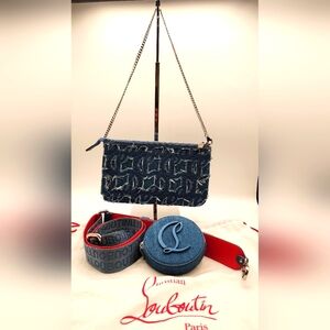 Christian Louboutin Loubila Hybrid Denim Monogram Pouch Crossbody Bag NWOT
